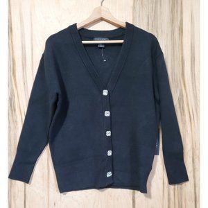 Tahari Black Faux Diamond Button Front Cardigan Womens Size XS Heavyweight NWT
